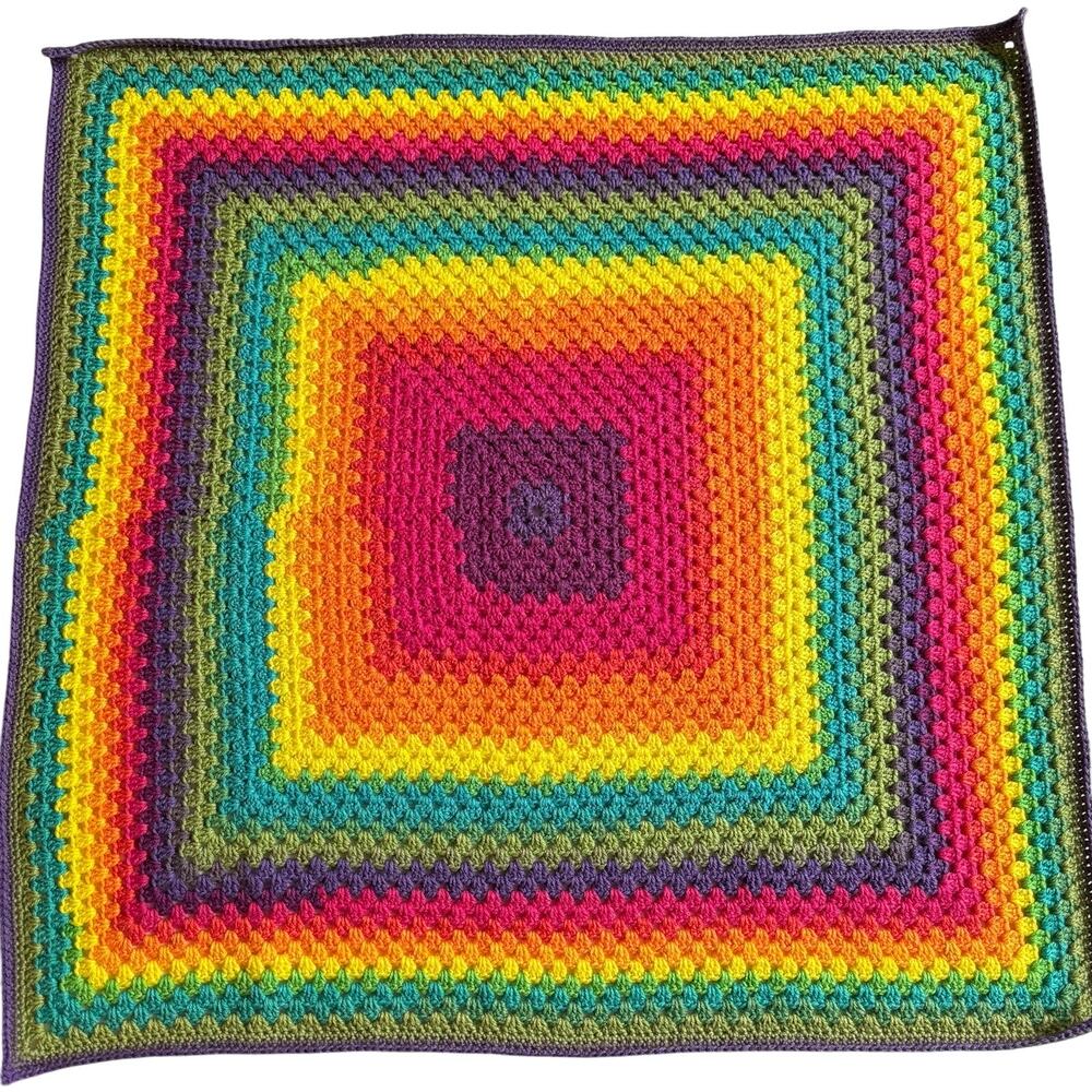 Rainbow Custom Made Crochet Granny Square Table Topper Scarf Hand Home LGBTQ EUC